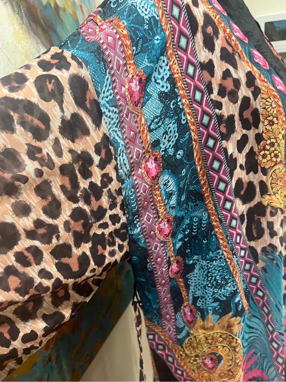 VENUS Mixed Print Leopard Maxi Kimono Duster Cover Up NWT - Picture 5 of 14
